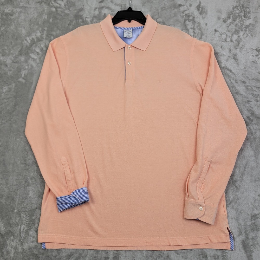 Brooks Brothers 1818 Men 2XL Performance Slim Fit Long Sleeve Polo Peach Cotton